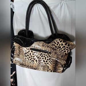 Leopard Print Tote Bag with Black Accents